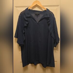 Lane Bryant Dark Blue Blouse with Sheer Sleeves